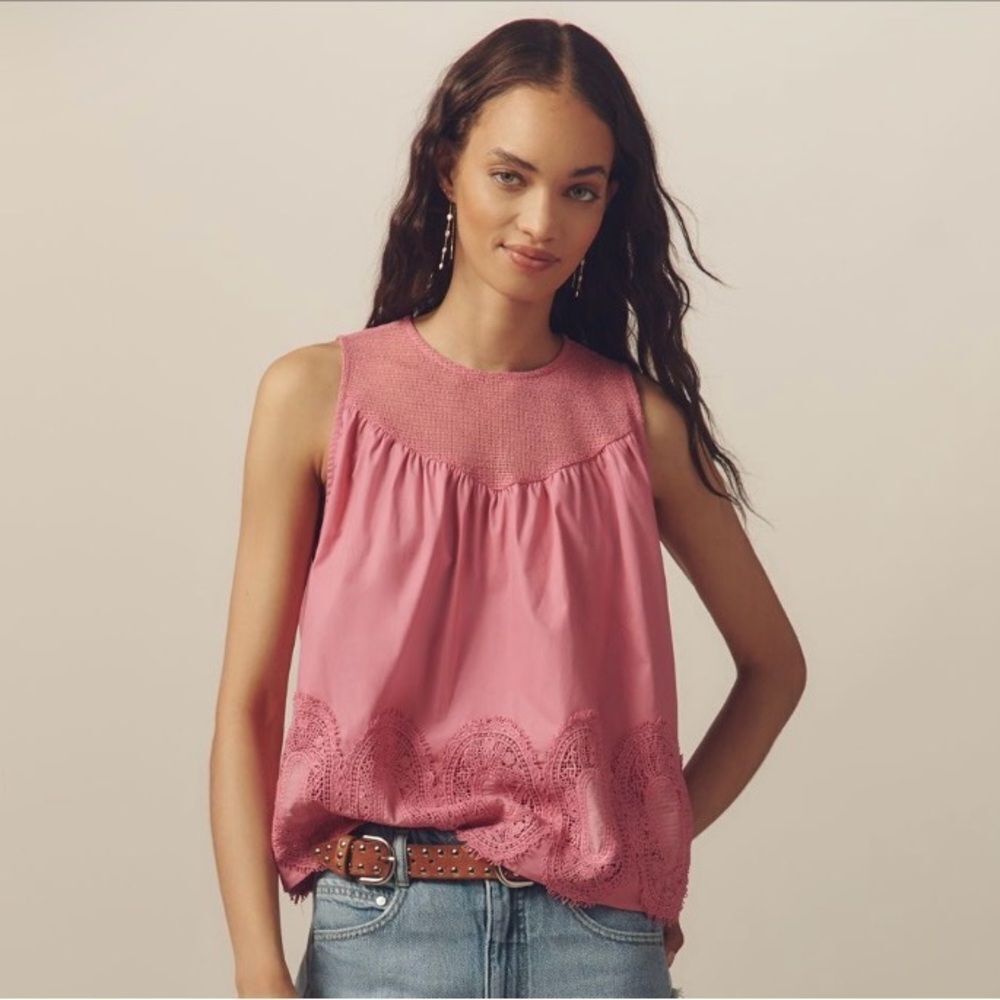NWT Anthropologie Top The Iris Poplin Sleeveless Blouse by En Elly Pink Size XL
